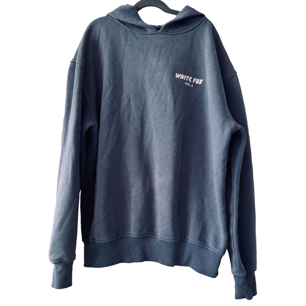 White Fox Vol 3 Washed Blue Oversized Hoodie XS Y2K Streetwear Graphic Sweatshir